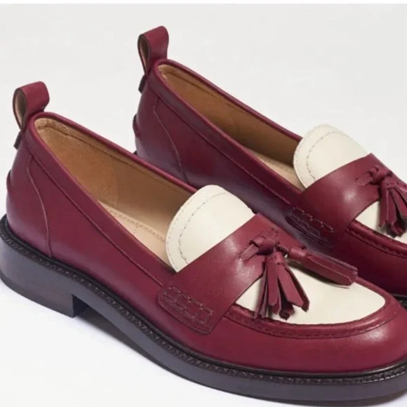 Sam Edelman Burgundy and Cream Tassel Cagliari Loafers Size 8 - Picture 1 of 14